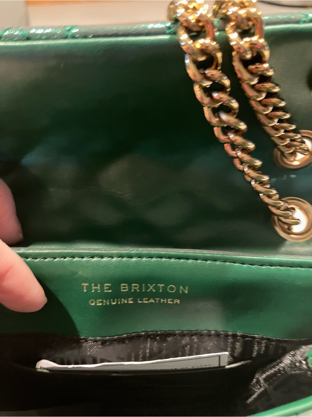 Kurt Geiger Mini Brixton Metallic Teal Quilted Shoulder Bag with Gold Chain - Picture 3 of 5